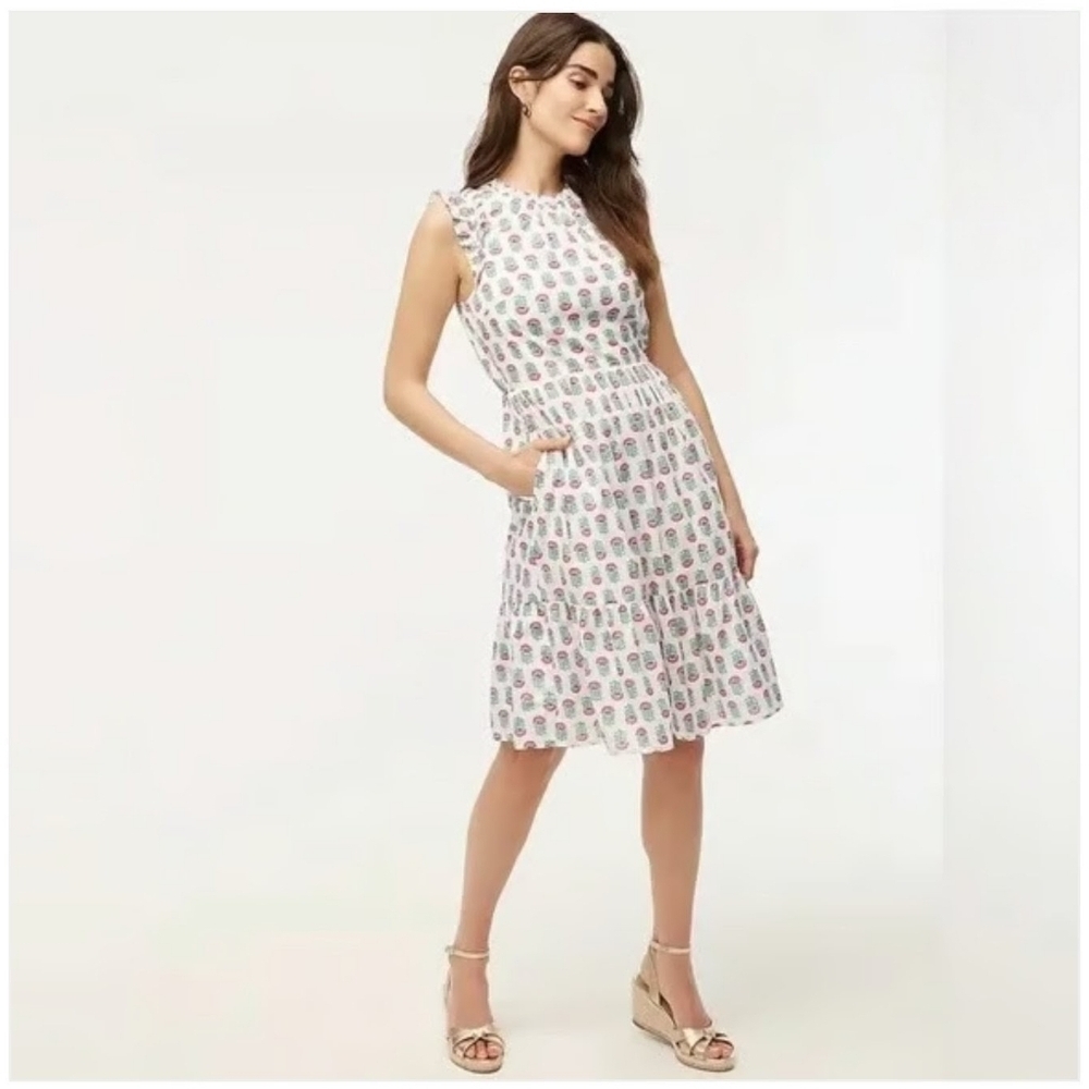J. Crew White and Pink Floral Patterned Midi Dress